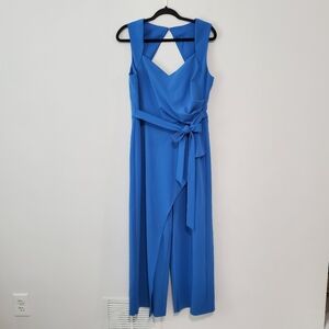 Adrianna Papell Sleeveless Blue Wide Leg Asymmetrical Wrap Jumpsuit Size 12